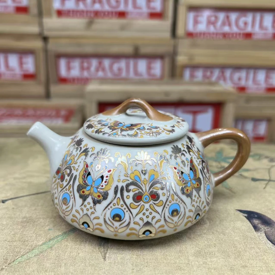 心名茶器 黄汝窑金蝴蝶石瓢壶家用精美泡茶壶-3131