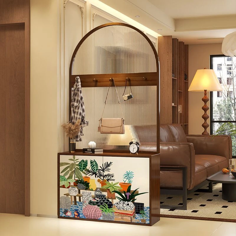 法式实木玻璃屏风隔断客厅柜入户玄关柜正对门遮挡家用储物柜鞋柜