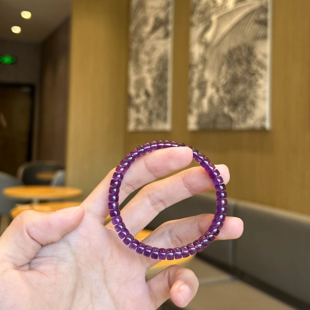 【晶缘聚】天然乌拉圭紫水晶精工归圆药片单圈手串百搭男女同款手链