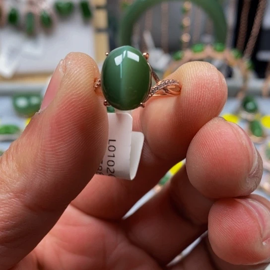 和田玉（碧玉）戒指银S925镶嵌