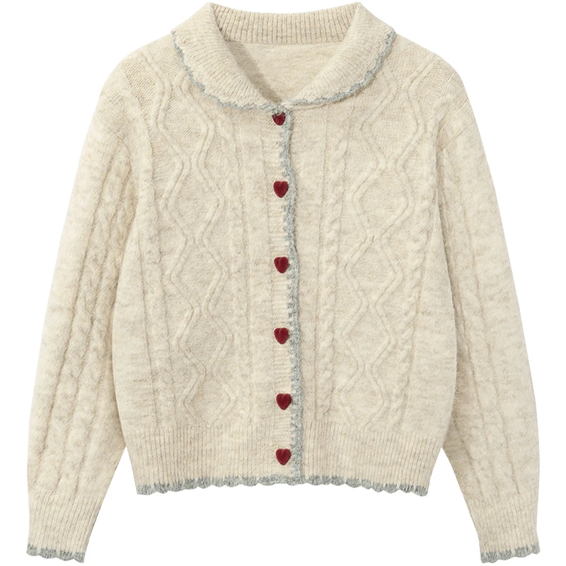 2025春装新款女装单排扣撞色长袖宽松遮肉翻领针织衫S51X2304Z