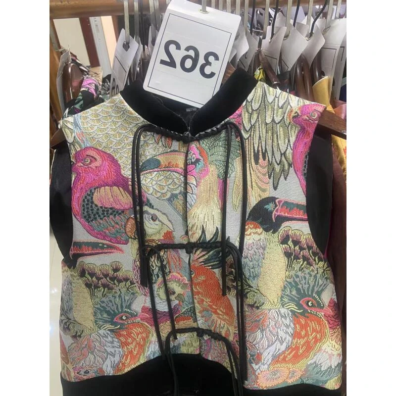 362小码中式复古优雅花色气质旗袍马甲