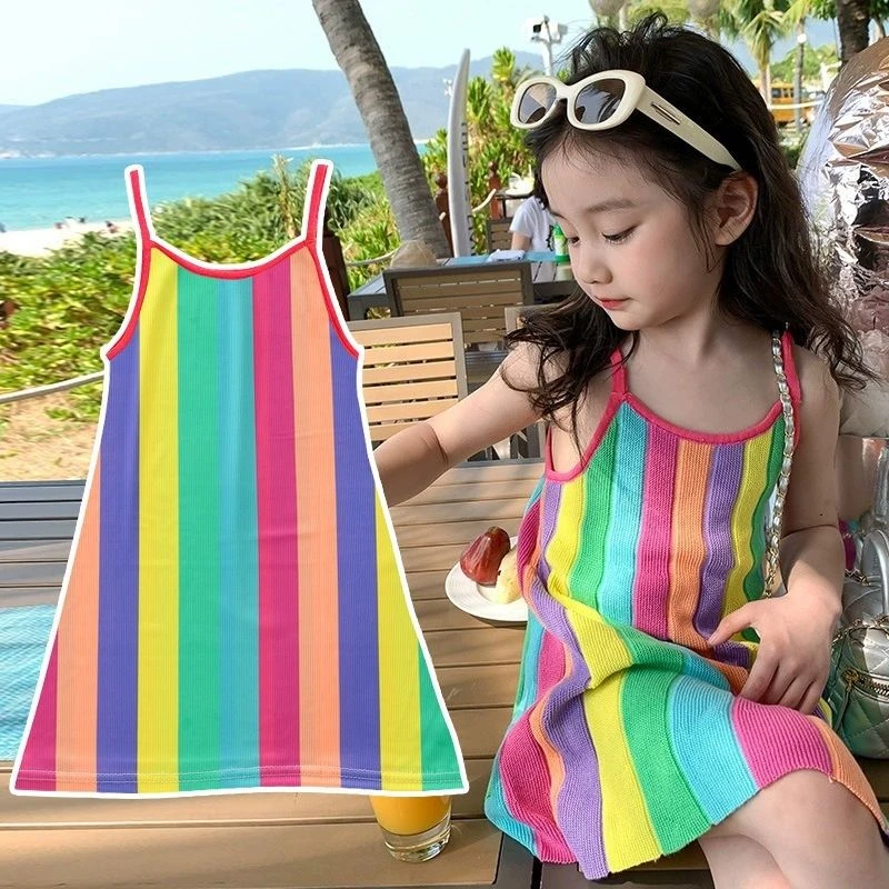 女童夏装冰丝吊带连衣裙女宝公主裙夏季童装儿童裙子夏装潮沙滩裙