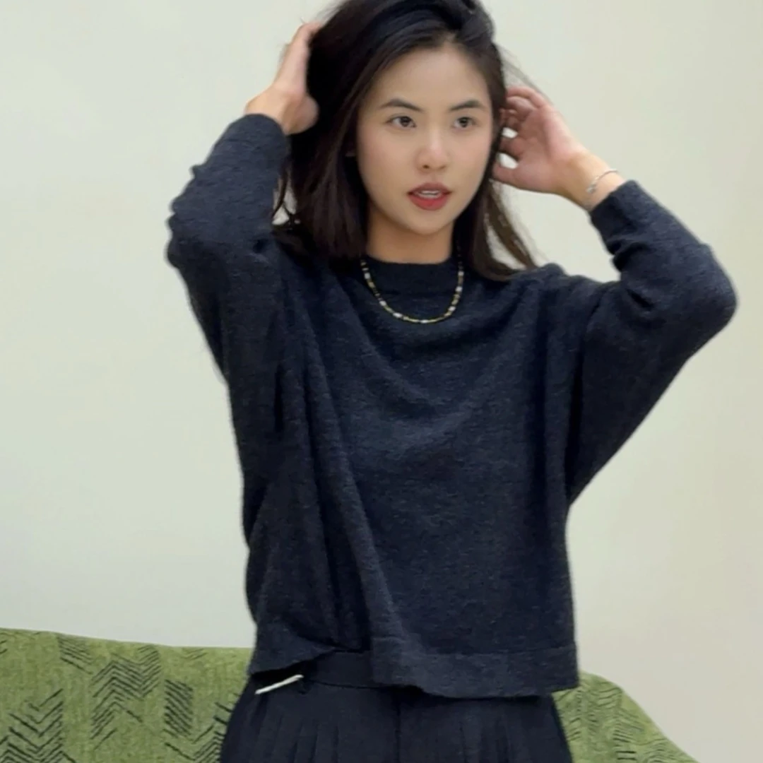 VANCY COUTURE牦牛绒小圆领宽松毛衣时尚休闲百搭纯色套头简约