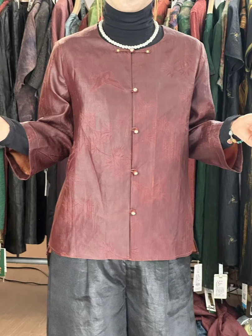 叶辰甄选香云纱   老红莨红云纱外套上衣（25669红色）