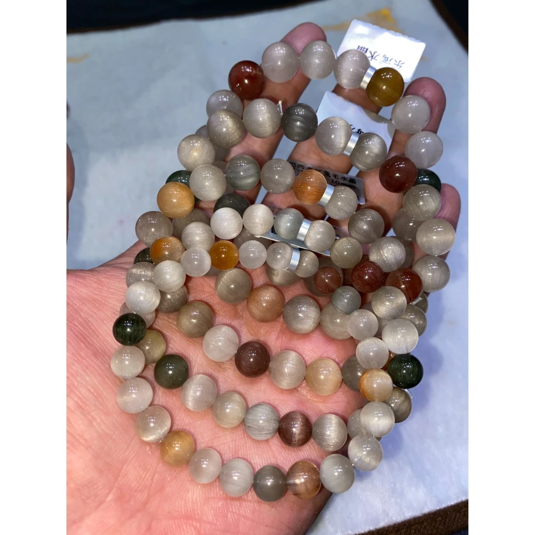 天然巴西老矿高冰透拉丝彩兔毛单圈手链C003尺寸可选多样性发其一