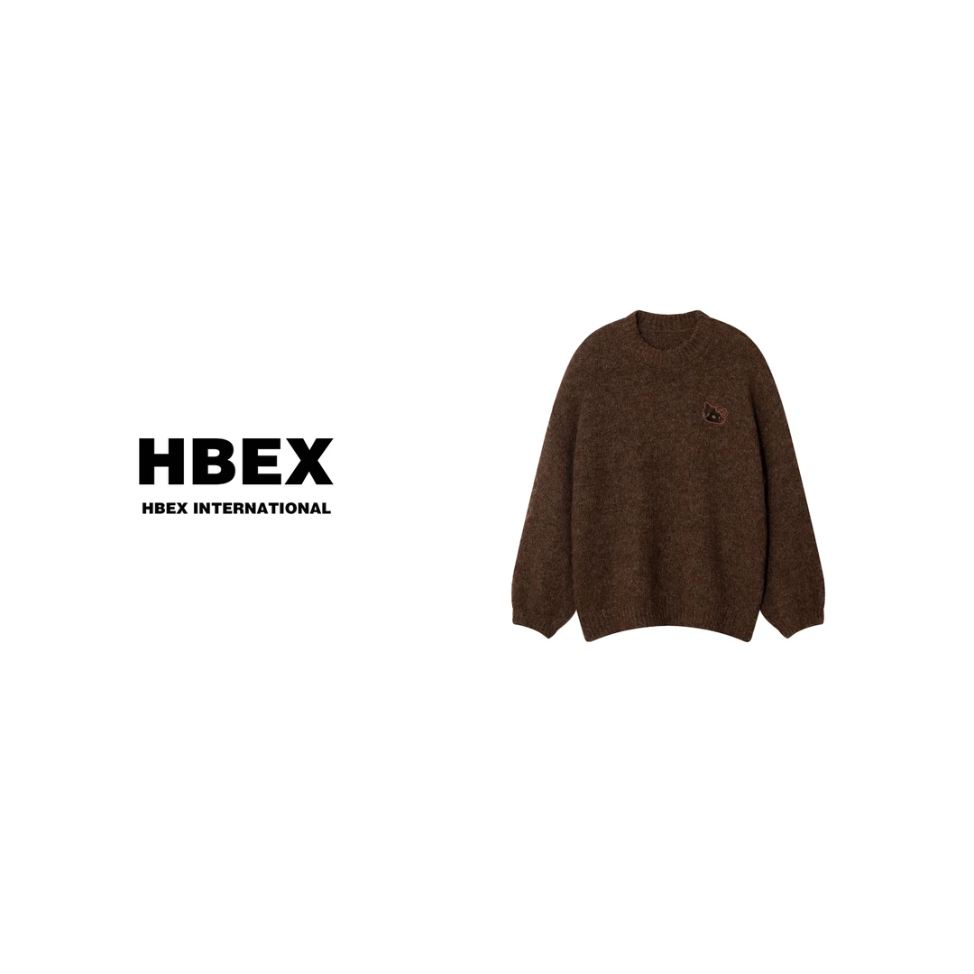 【猫咪毛衣】秋冬百搭针织拉毛雪花色刺绣提花宽松慵懒圆领女毛衣