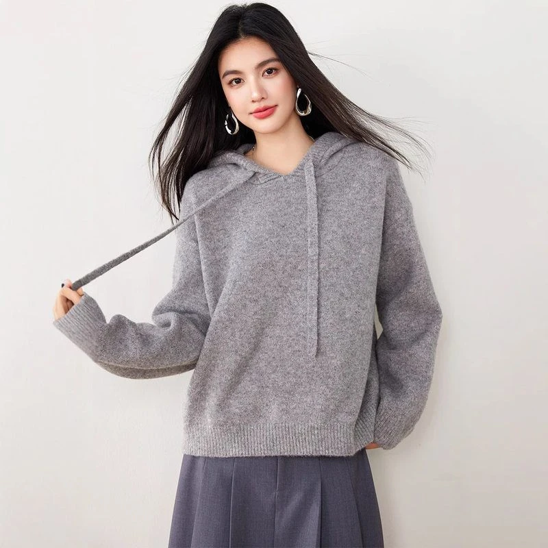 小清新日系连帽慵懒风软糯毛衣女冬季新款时尚洋气宽松针织衫上