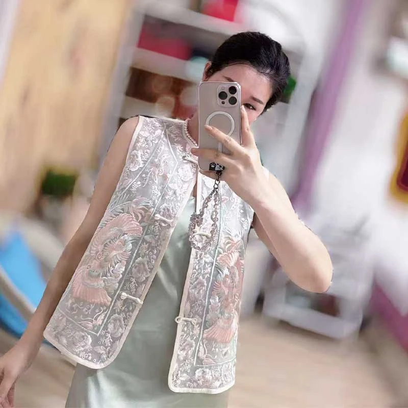 新中式无袖马甲国风夏季薄款刺绣短款马夹复古上衣坎肩工字型010