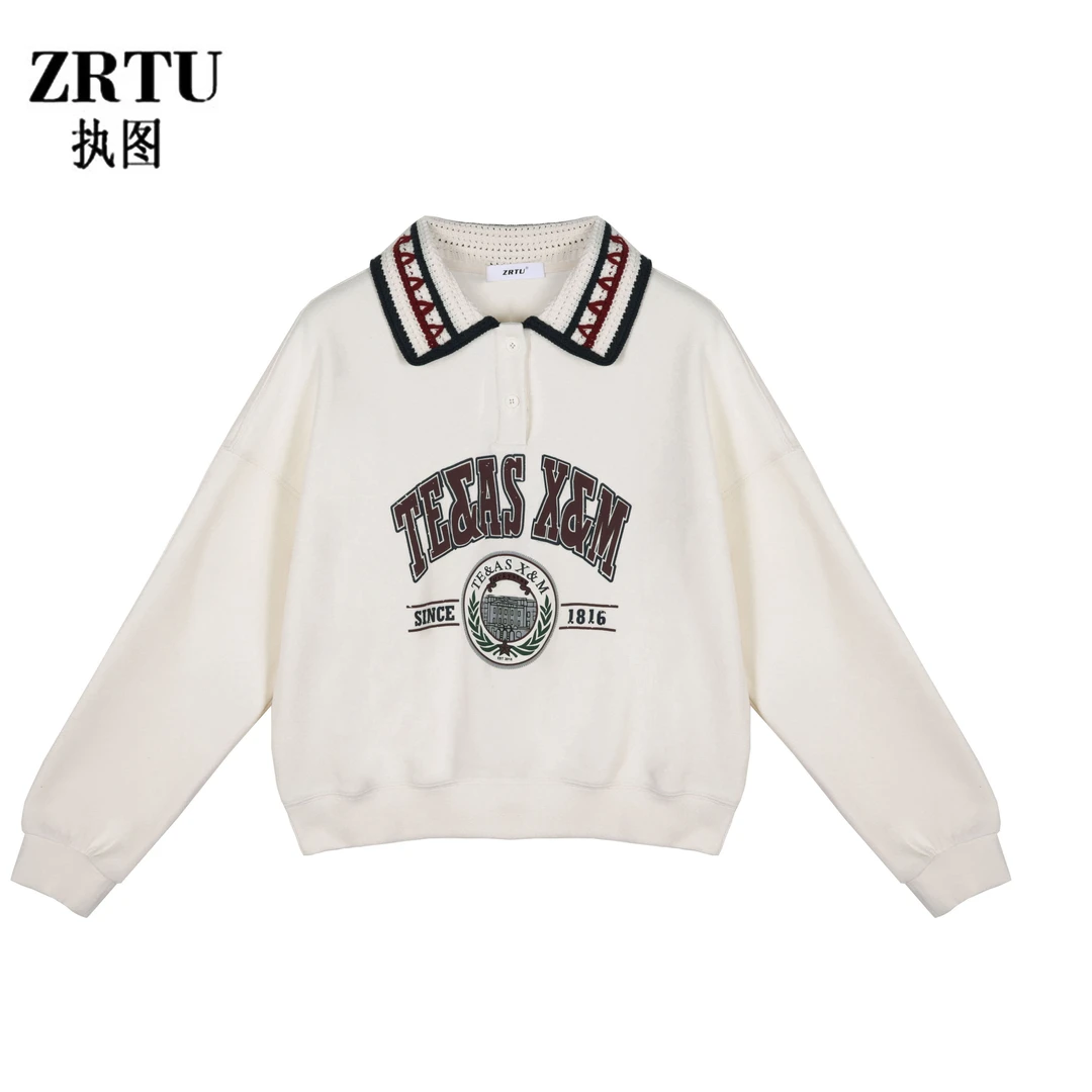 ZRTU/执图2025秋季新款印花假两件休闲polo翻领卫衣