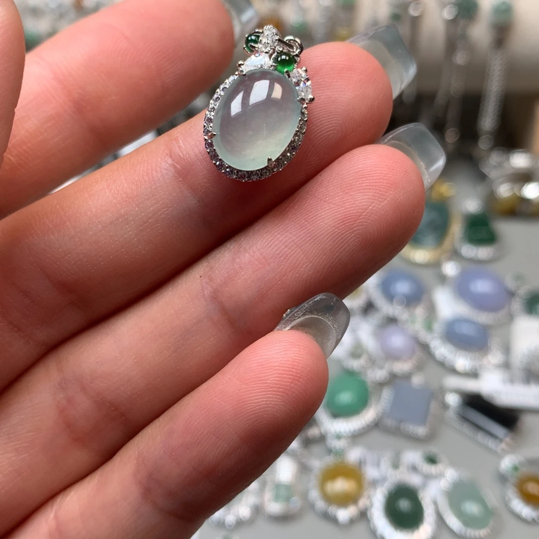 翡翠戒指银S925镶嵌吊坠