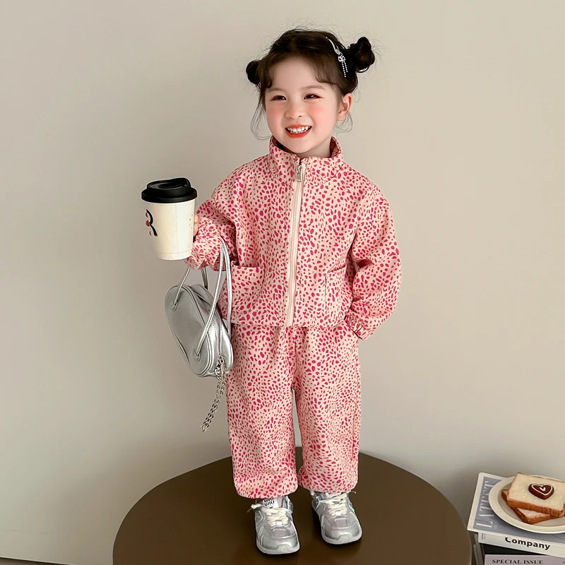 女童豹纹套装春秋季洋气女宝宝卫衣卫裤春款2025新款小女孩休闲装