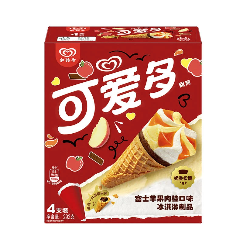 和路雪可爱多甜筒苹果肉桂口味冰淇淋制品4支装 292g雪糕同城配