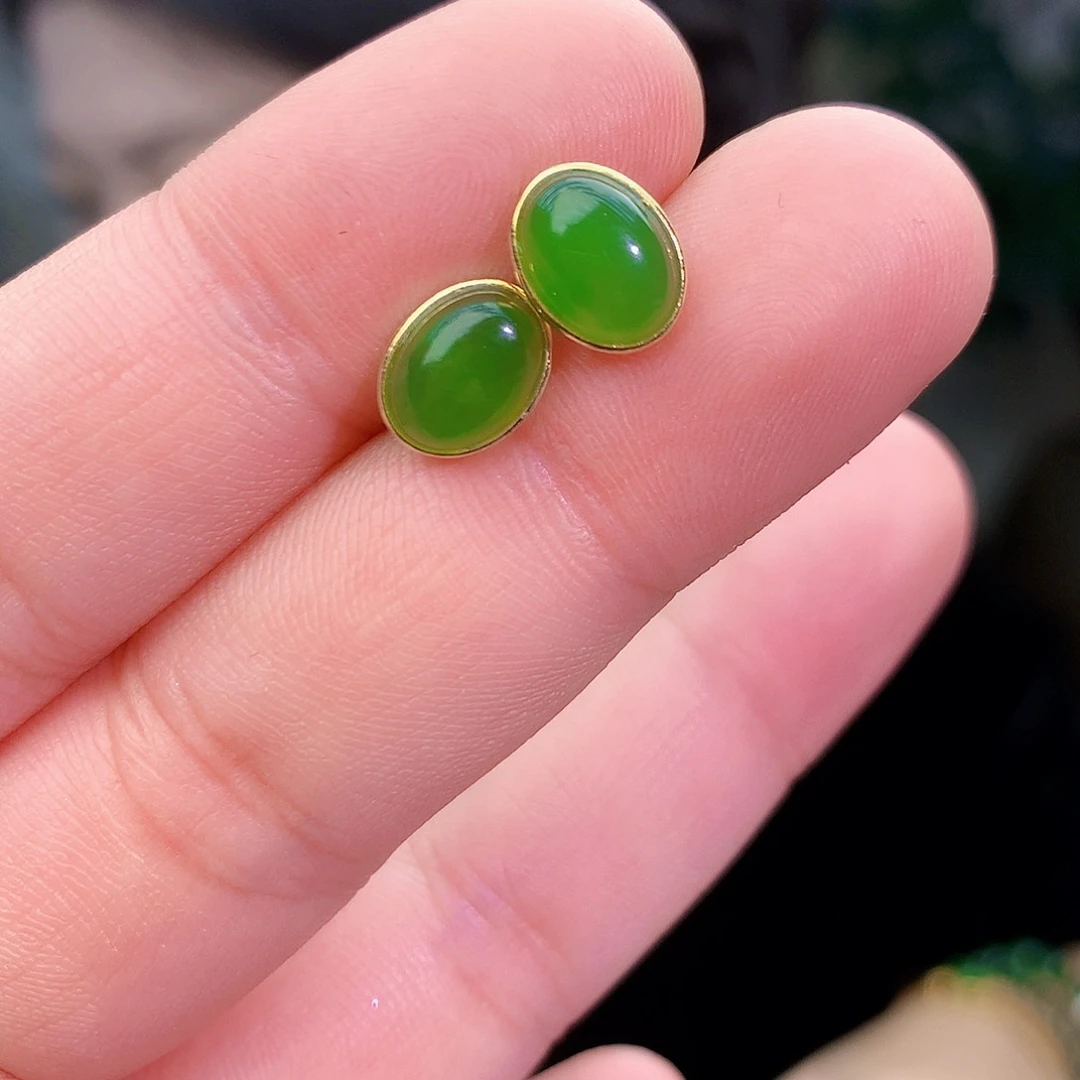 吊坠(不含链)银S925镶嵌和田玉（碧玉）耳钉