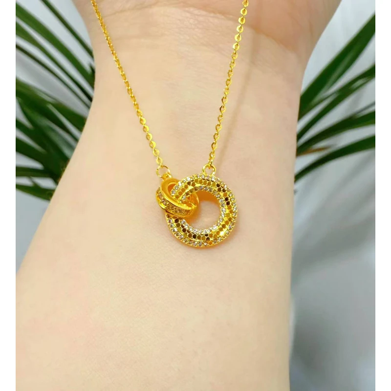 坠链均足银 鱼鳞镶钻环扣项链6019