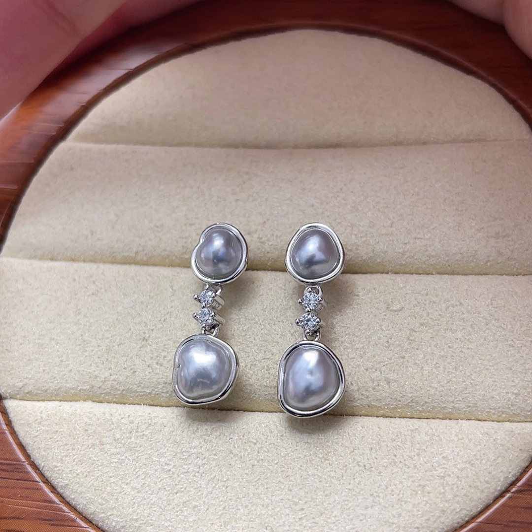 耳饰银S925镶嵌海水珍珠