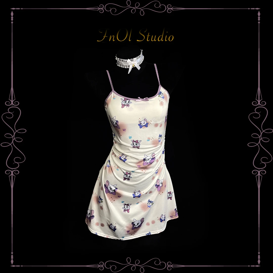 「清仓福利 不退不换」咕噜猫咪 纯欲吊带睡裙软妹战袍猫咪情侣约会