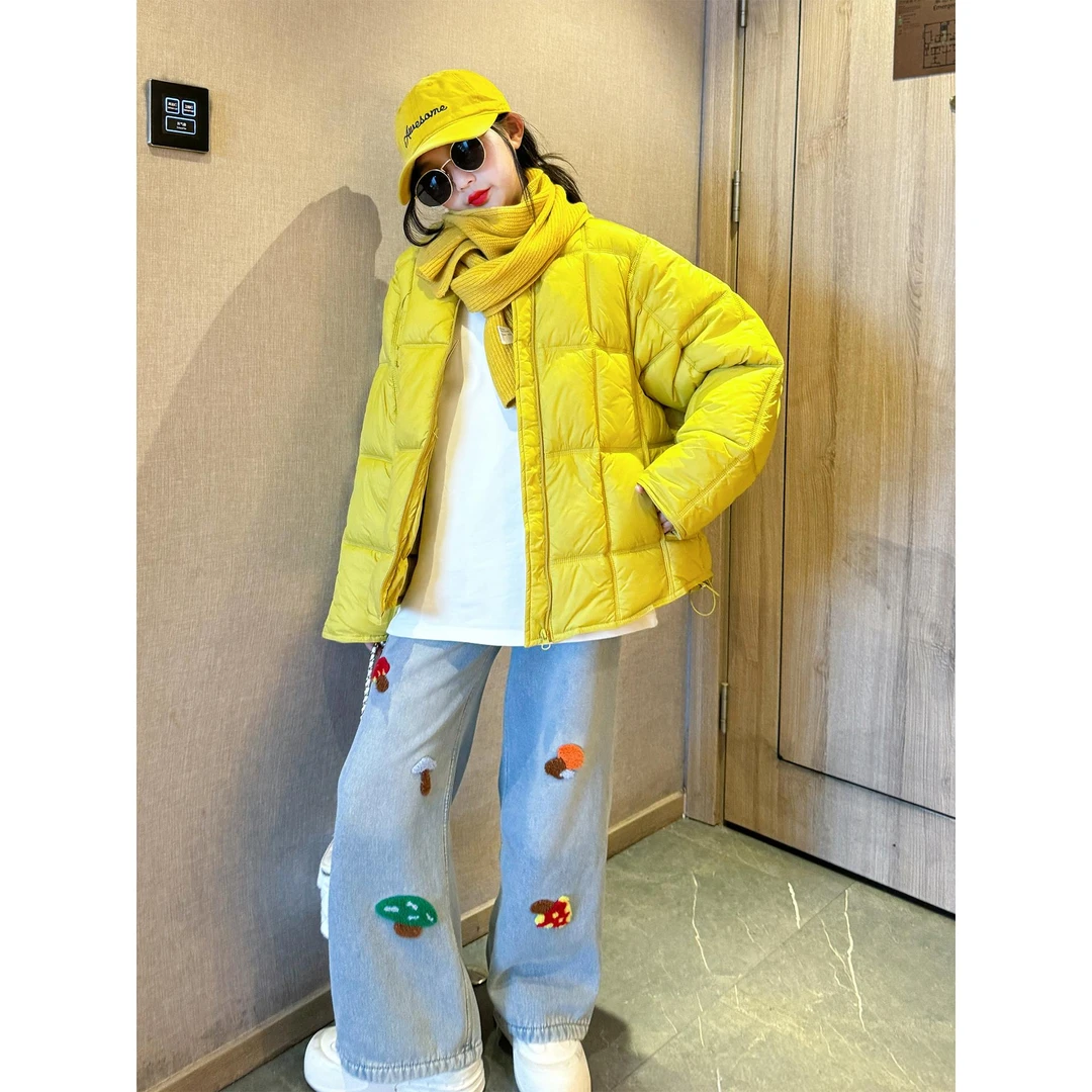初中生少女穿搭套装冬2025新款女孩面包服棉衣外套女童加绒牛仔裤