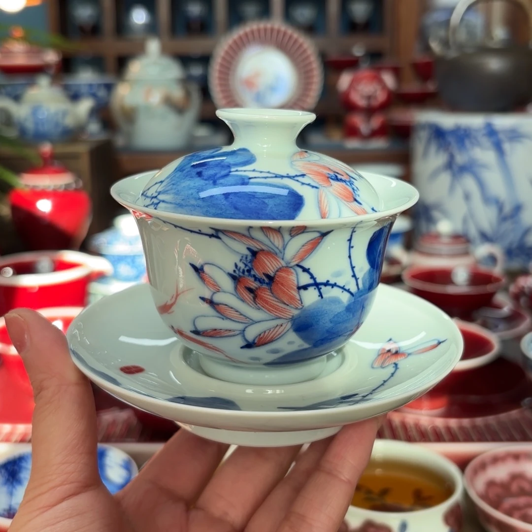 闻轩坊柴窑，和和美美 元宝盖碗120毫升