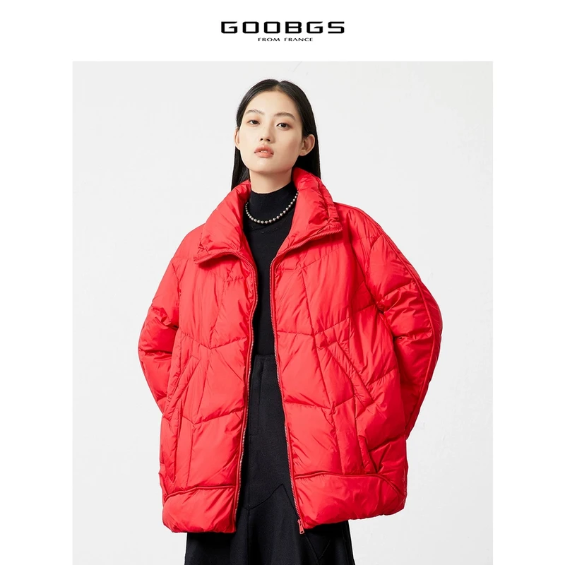 谷邦GOOBGS 红色茧型宽松立领长款羽绒服 G2465286