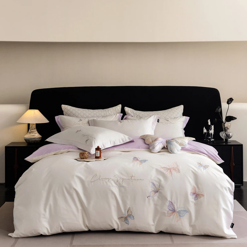 2025春夏新款轻奢优雅刺绣蝴蝶飘逸系列时尚亲肤简约绣花四件套