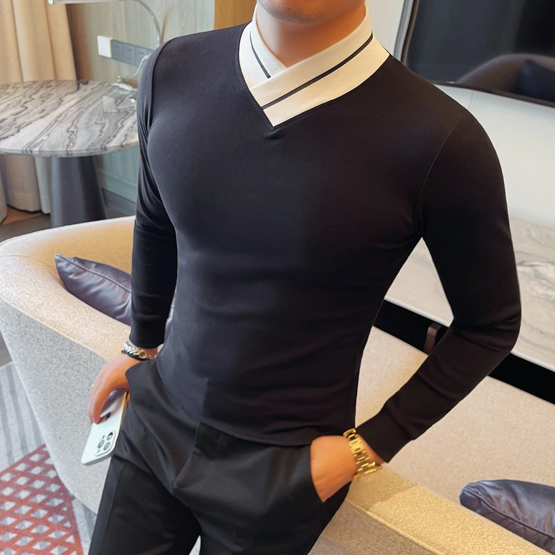 男士半高领长袖T恤秋冬季新款韩版修身高弹力纯色中领打底衫潮流
