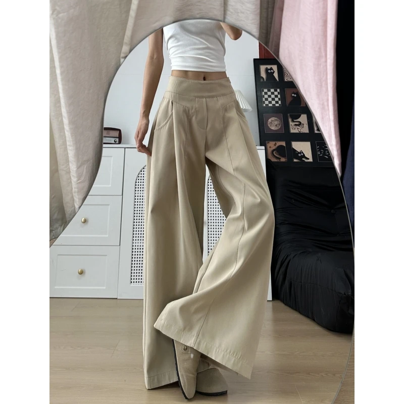 180高个子175加长卡其色美式休闲裤女小众慵懒垂感直筒阔腿拖地裤