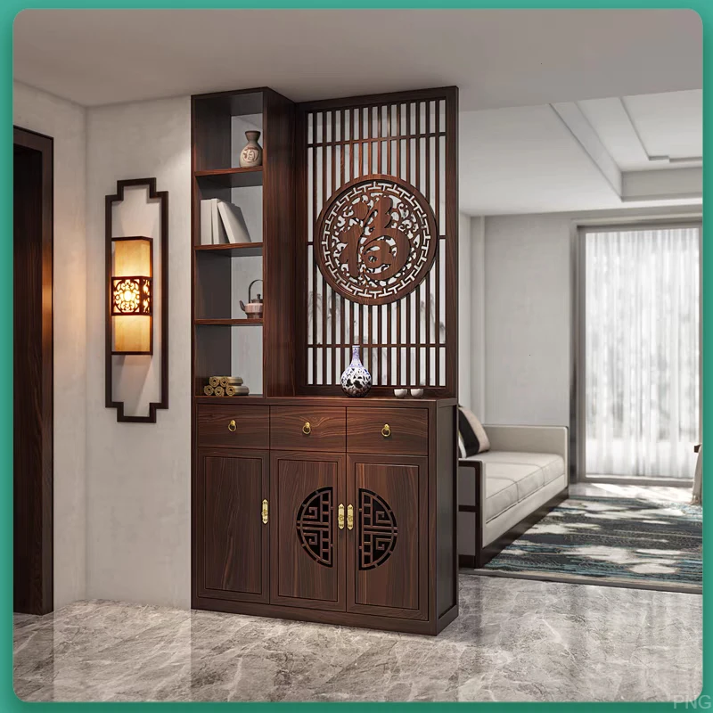 中式屏风隔断正对门新品乌金木室内隔断鞋柜实木镂空2025新款热销