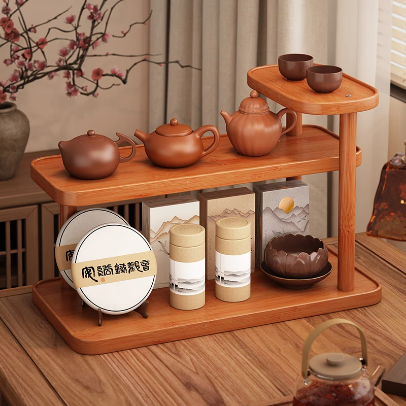 仕竹桌面博古架杯子收纳置物架茶室布置摆件桌上茶杯水杯摆放架子