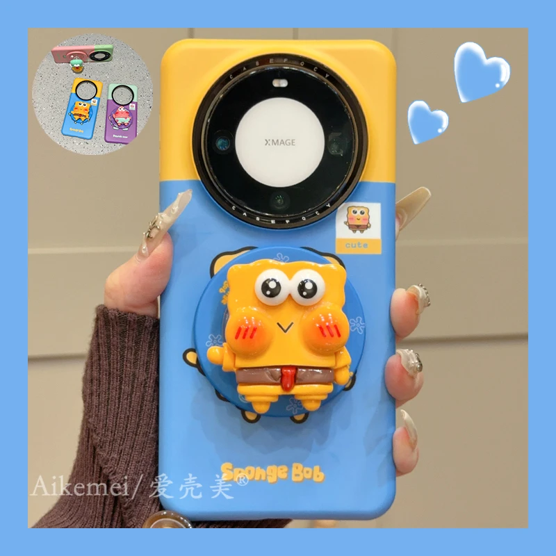 适用华为mate70pro手机壳海绵宝宝派大星mate60pro章鱼哥磁吸支架