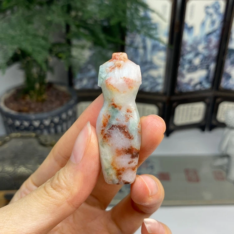 毛货 豆沙红飘花旗袍吊坠花件 天然翡翠A货