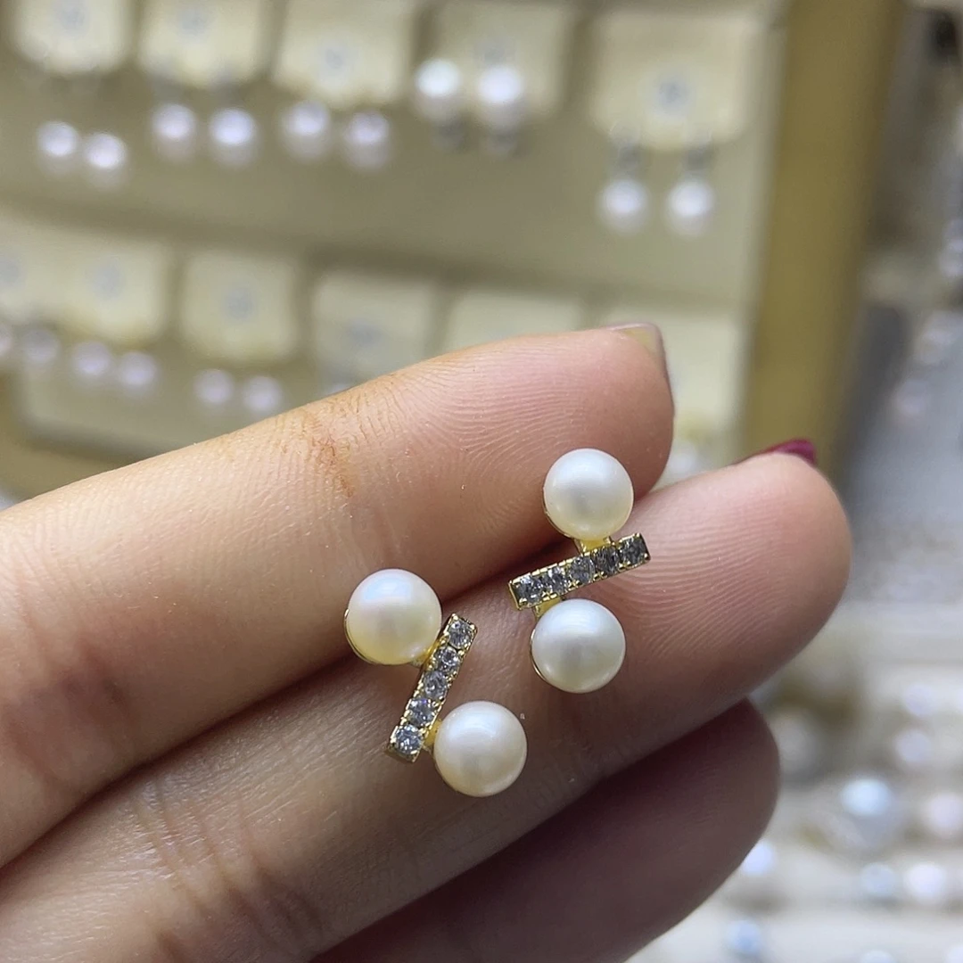 淡水珍珠耳饰银S925镶嵌