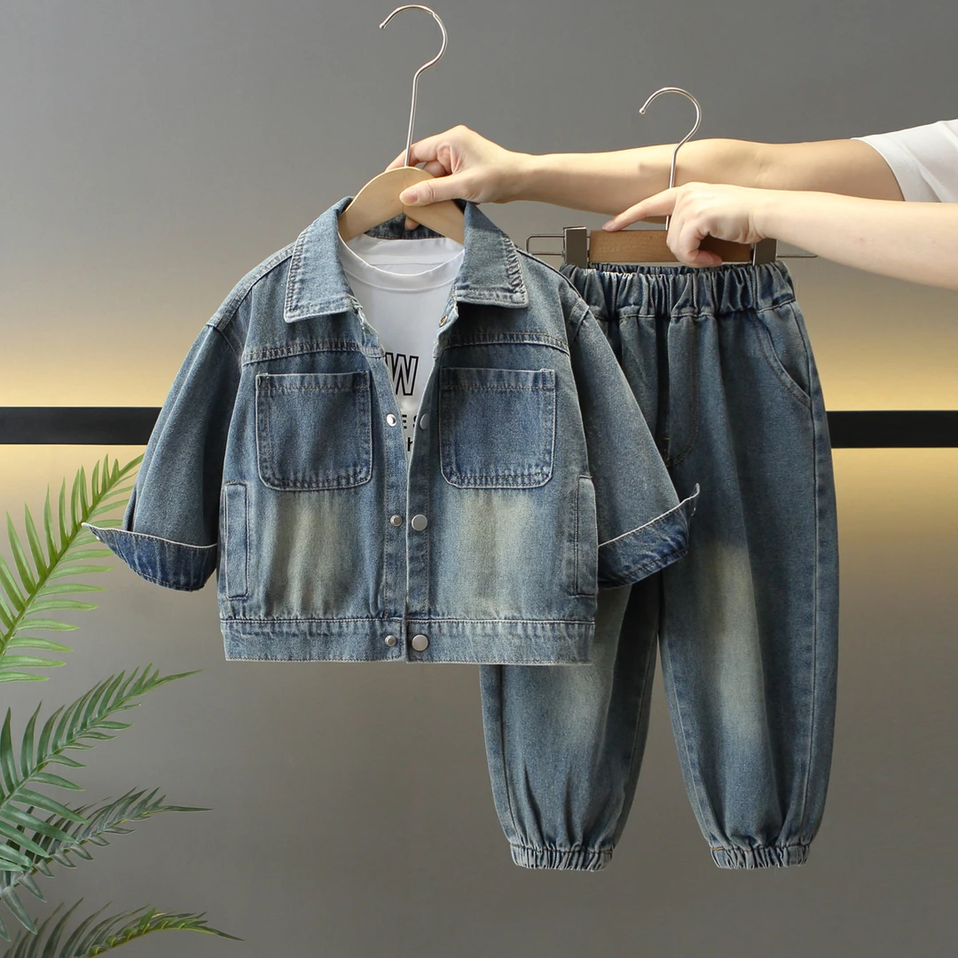 男童牛仔套装春秋季2025年款衣服儿童服装潮酷痞帅童装宝宝三件套