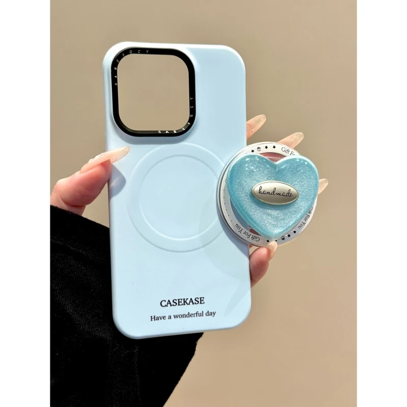 适用苹果iphone16promax爱心15pro蓝色14pro支架13磁吸ins手机壳