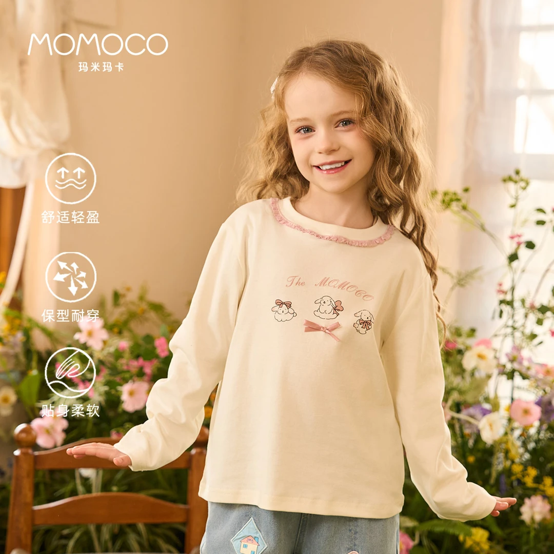 MOMOCO女童春季欧若风新款甜美印花T恤77580235005