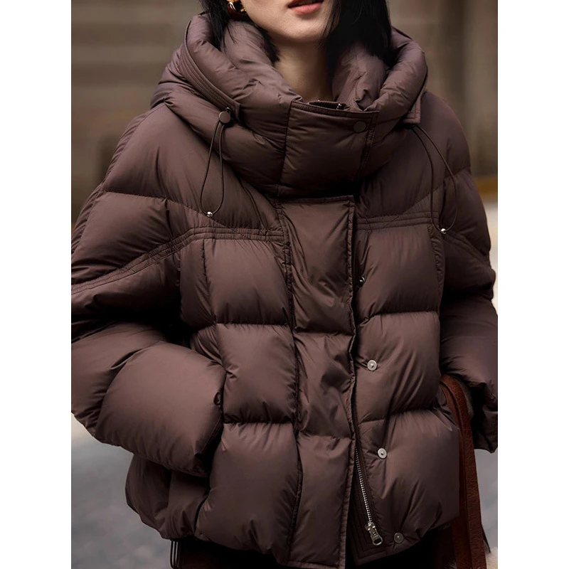 DUCURNO咖啡色羽绒服女冬季2026年新款休闲气质加厚保暖短款外套