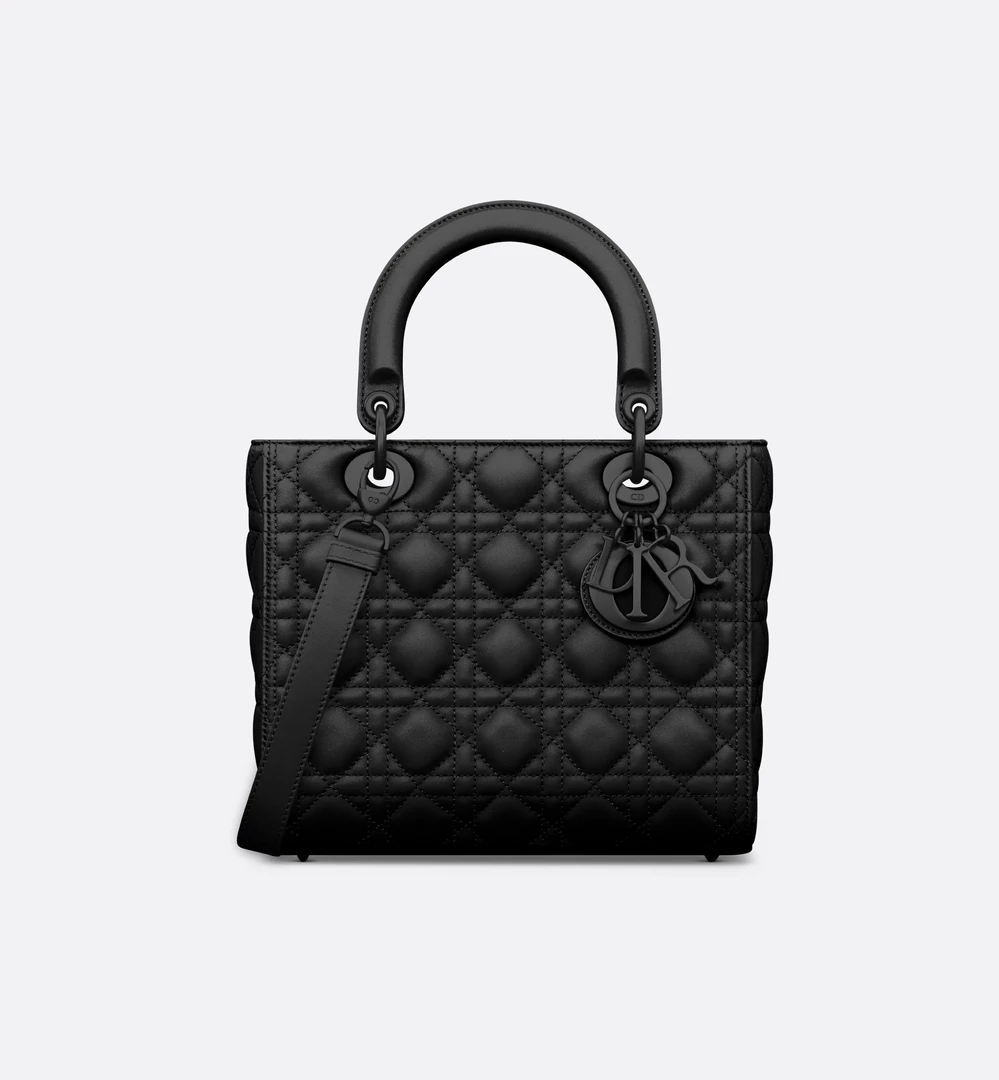 99新 DIOR/迪奥 迪奥磨砂黑五格戴妃手提斜挎包黑色