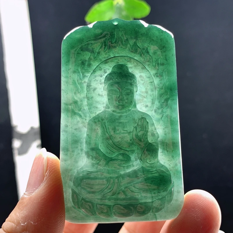 优惠然翡翠飘花蓝色生肖狗猪阿弥陀佛守护神观音菩萨玉吊坠送礼