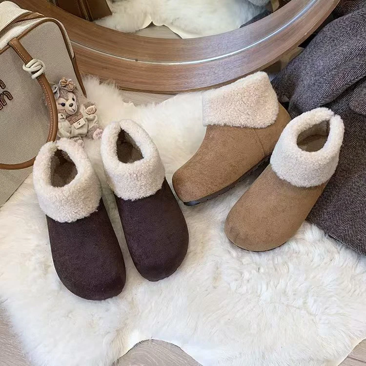 辰小六吸震低跟韩版冬季保暖时尚雪地靴女鞋加绒时尚秋冬毛毛鞋