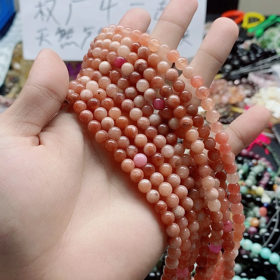 玛瑙/玉髓未镶嵌珠宝半成品一条天然6mm太阳石圆珠A34