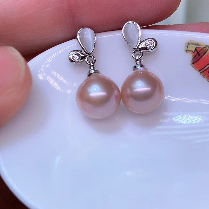 银S925镶嵌耳饰淡水珍珠