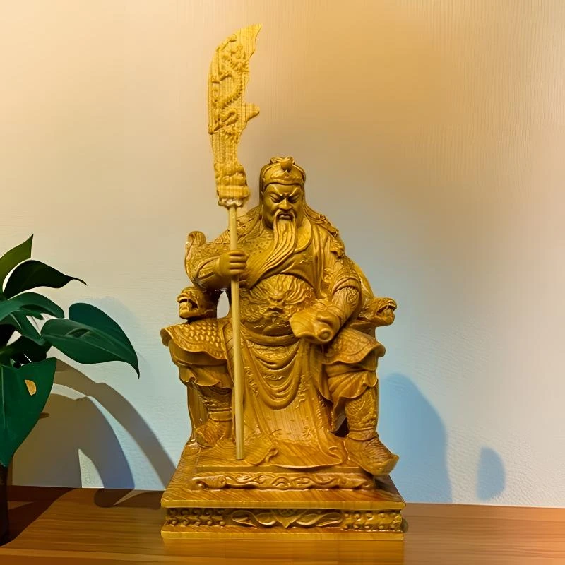 关羽关公汽车摆件崖柏木雕家居家用客厅桌面办公室高度10