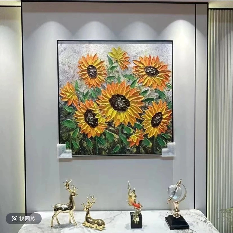 向日葵手绘油画风肌理画客厅卧室餐厅家里摆件装饰画