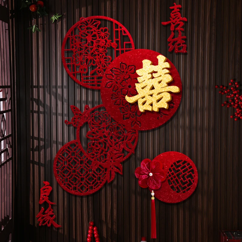 婚房布置装饰玄关丝绒布背景墙新房客厅楼梯墙男方房间高级感拉花