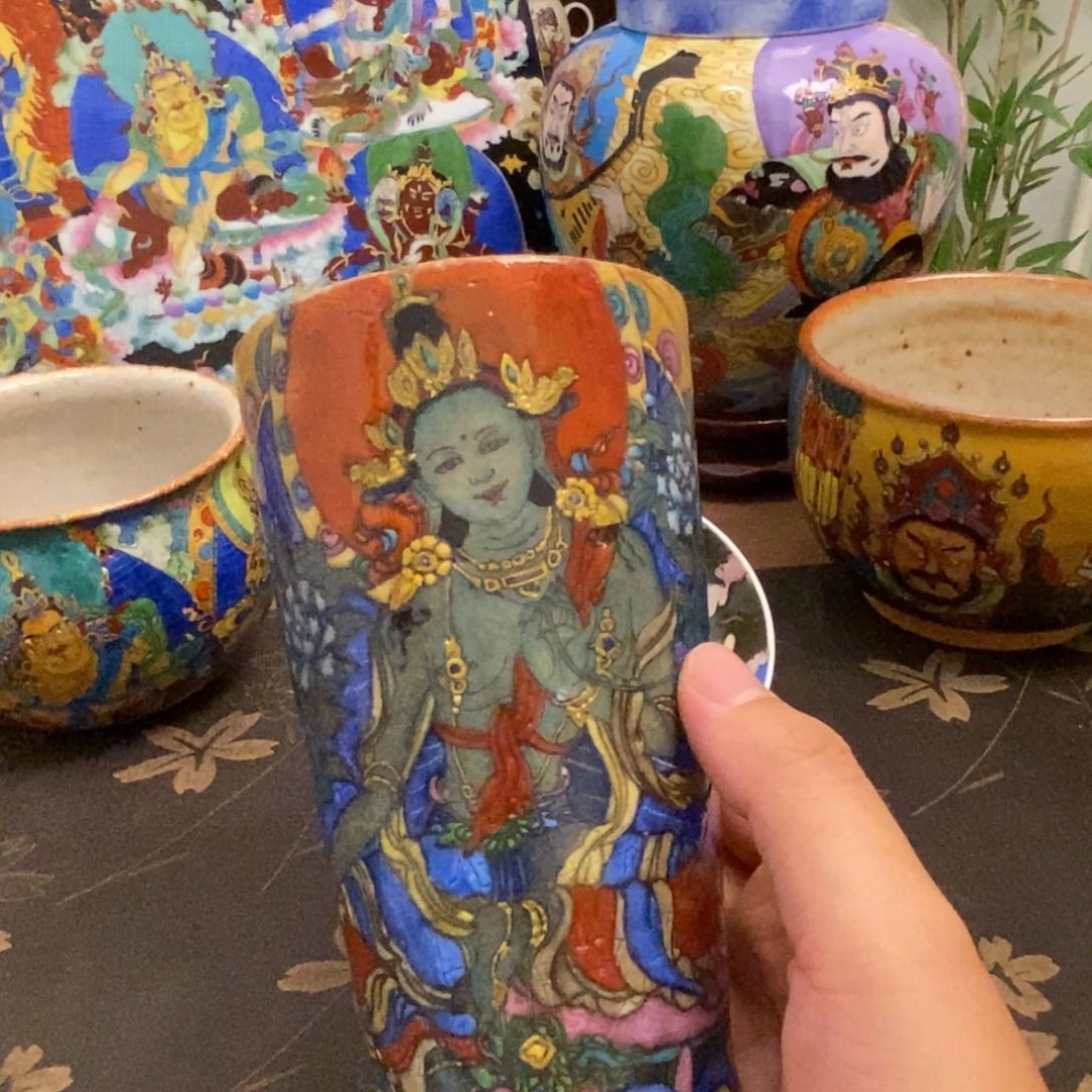 手工制作绿度母茶杯