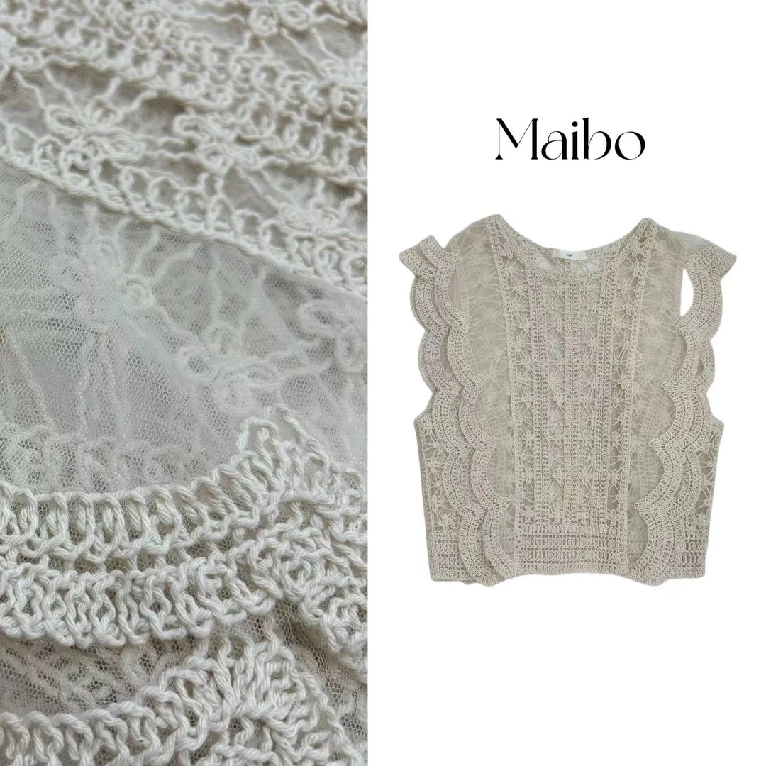 DD-79024设计拼接勾花镂空夏季无袖气质百搭上衣