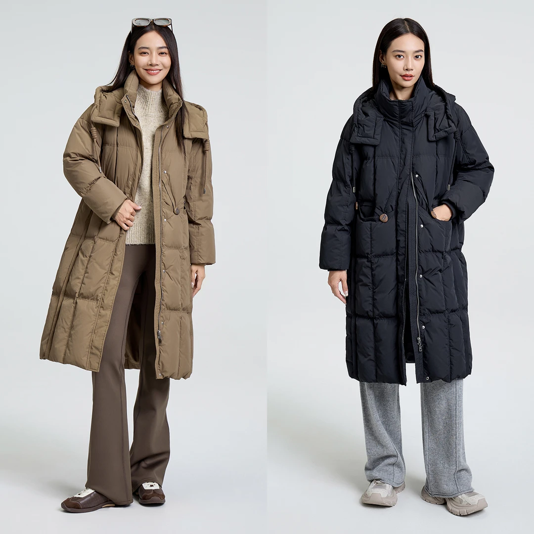 冬款羽绒服休闲时尚连帽长款宽松过膝ESDYNB608