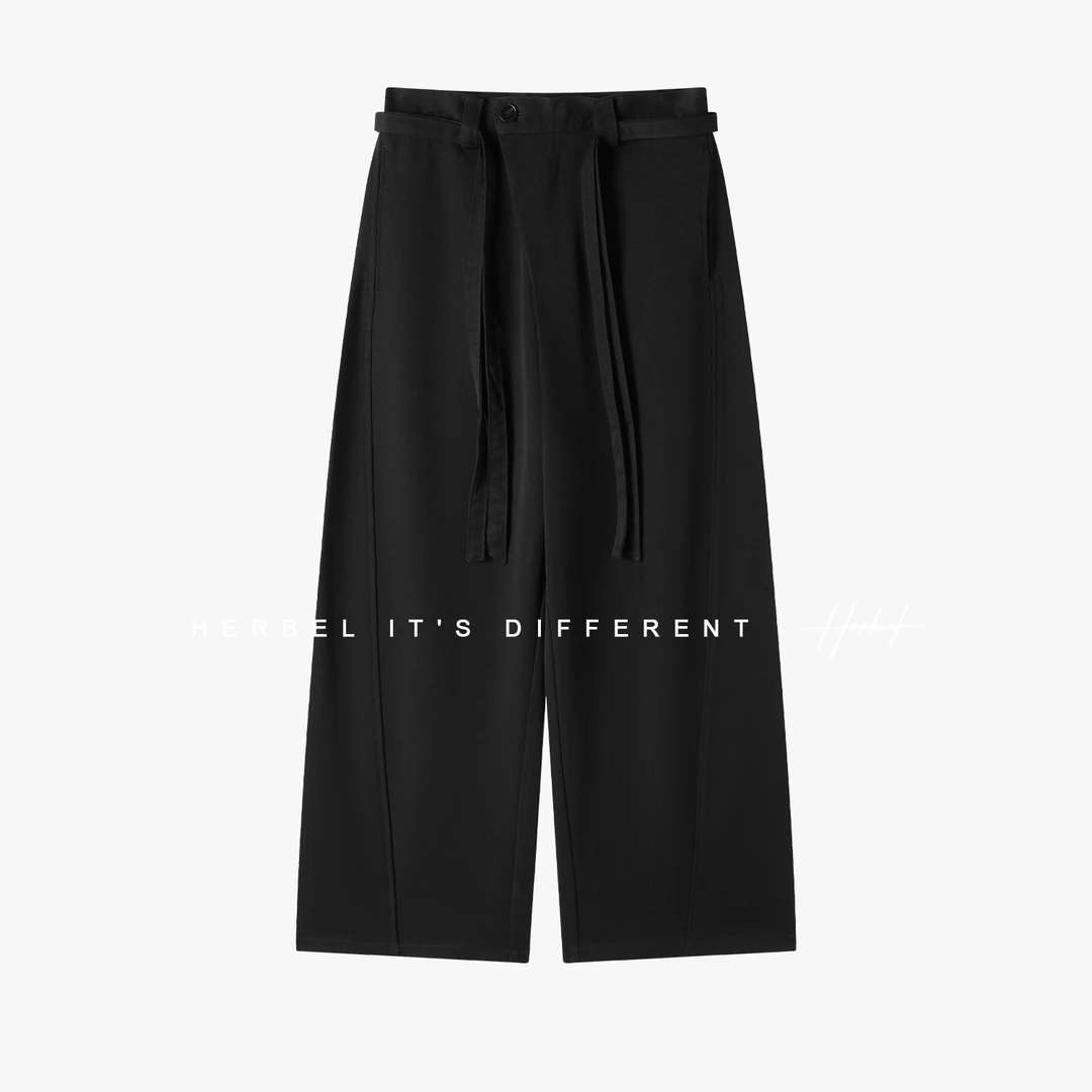 HERBEL/黑白简约时尚阔腿裤潮流阔腿裤休闲裤秋季卫裤长裤中腰