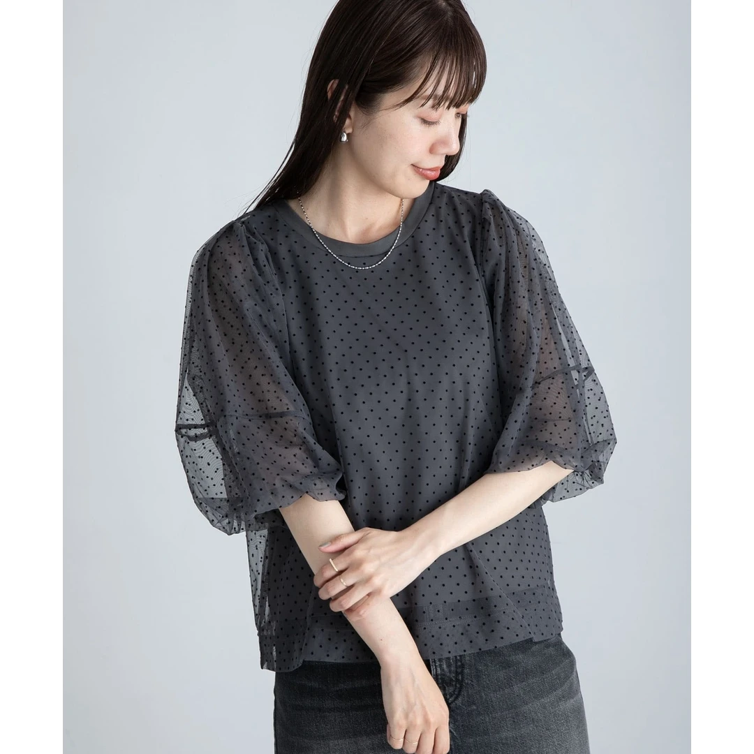 【表姐家】夏季新款 S 时尚气质薄纱圆点背心对接套头时尚衬衫