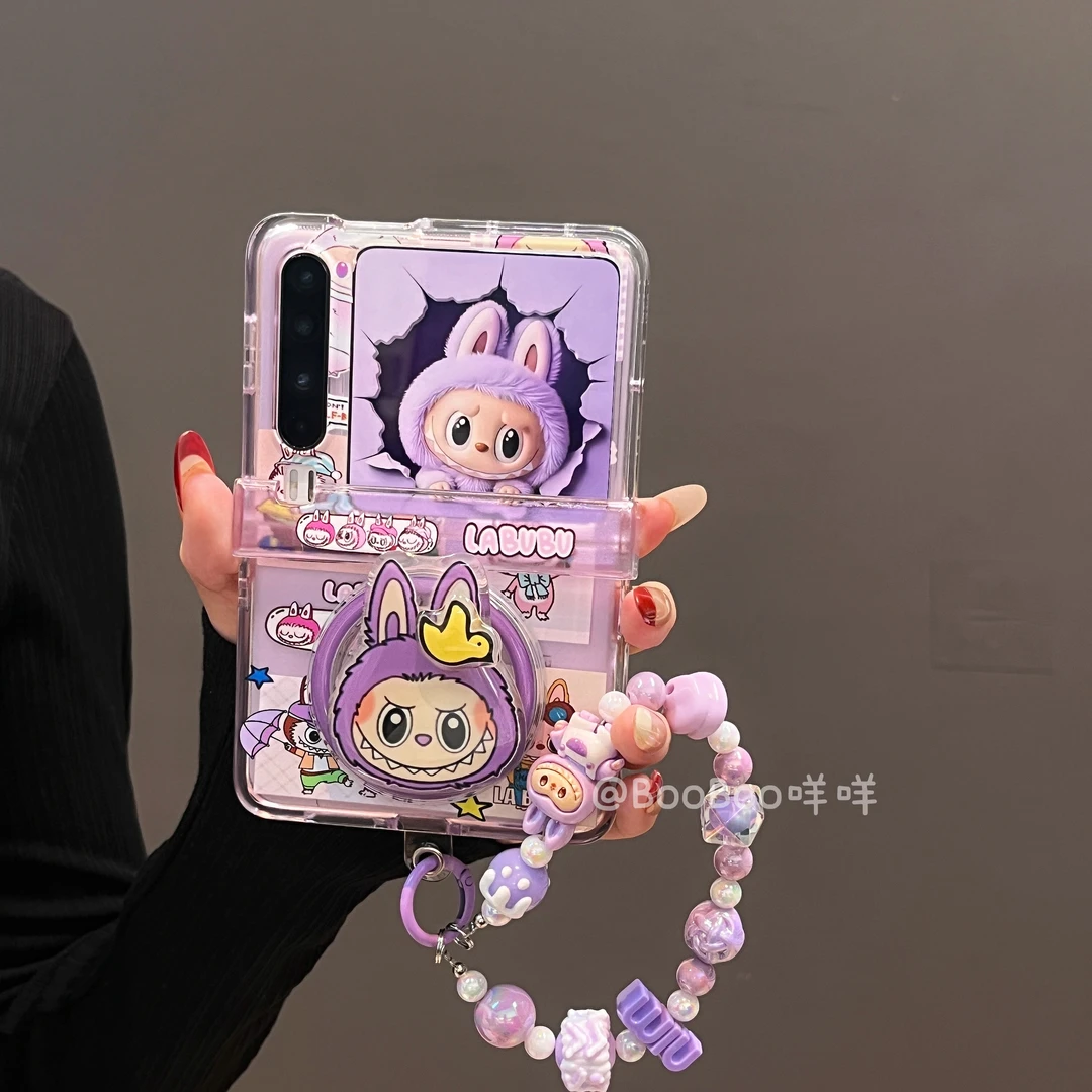 紫色拼贴lubaba磁吸支架适用华为PuraX折叠屏手机壳p50pocket2